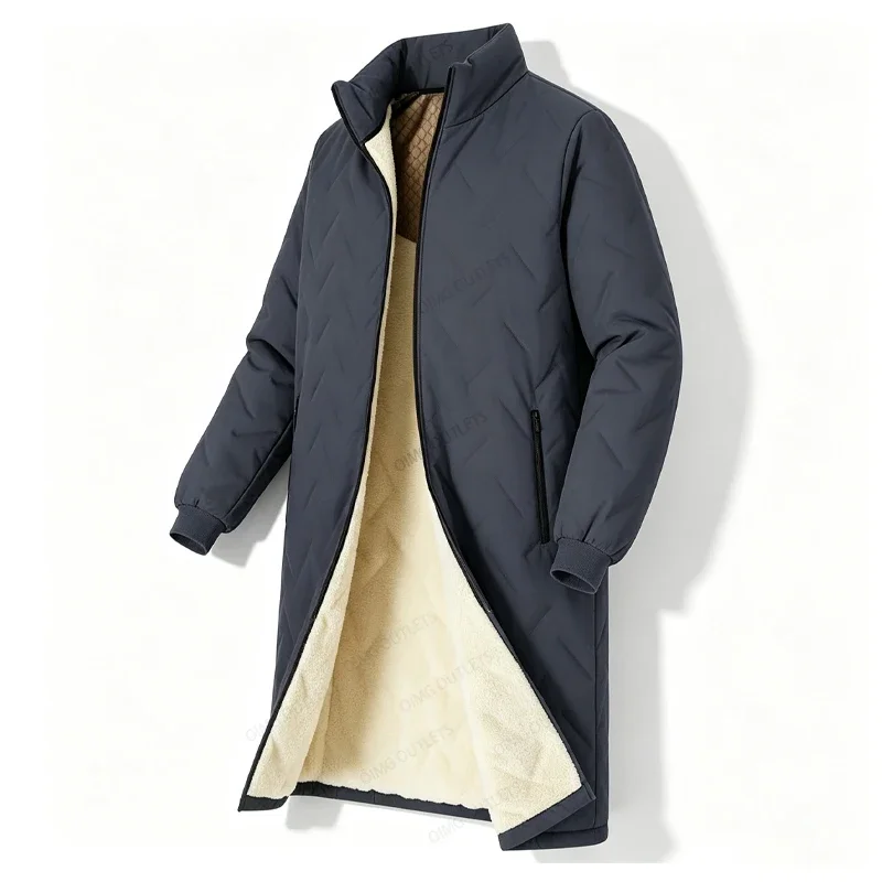 Man Long Warm Winter Jacket Coat Casual Quilted Padded Jackets Solid Color Outdoor Thick Outwear Mid-Length Fleece Lined Parkas