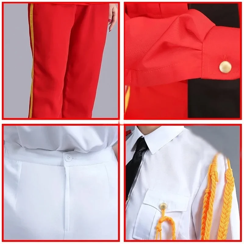 Summer Male Female Performance Cosplay Dress Suit Army Band Chorus Clothing Flag Raiser Uniform Red Military Drum Team Costume
