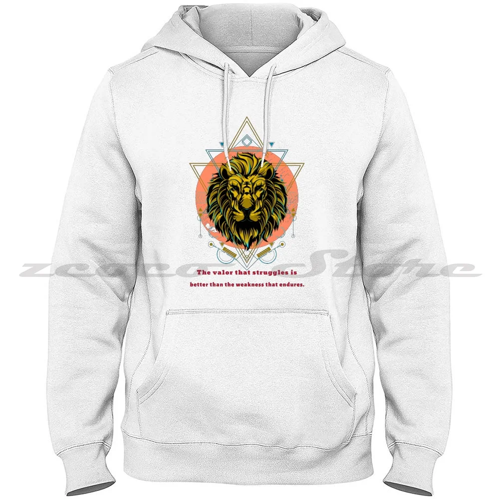 Lion Quote Long Sleeve Sweatshirt Casual Hoodie Georg Wilhelm Hegel Valor Lion King Endures Color Quote Orange Red