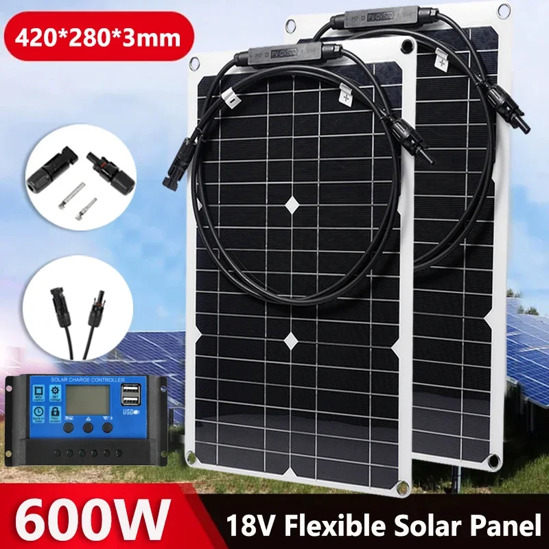 300W 600W Flexible Solar Panel 18V Solar Cell With 10A-100A Controller Power Bank for Outdoor Camping Phone Car RV Yacht