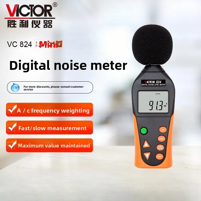 High Precision VICTOR VC824 824C Handheld Noise Meter Digital Decibel Detector Professional Sound Level Meter for Noise Testing