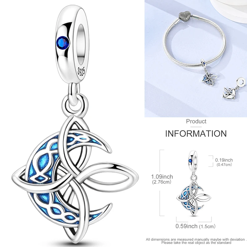 925 Sterling Silber keltische Knoten-Charm-Perlen, Dreifaltigkeits-Mond-Herz-Schmetterling-Anhänger für DIY-Armbänder, Halsketten, Geschenk für Frauen – Detail 16