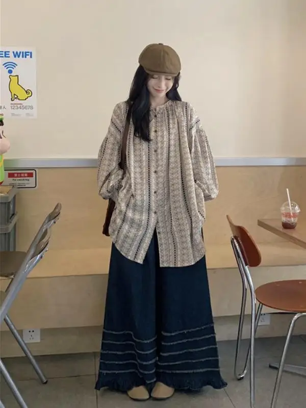 

plus Size Autumn Fashion Set for Women Conceal Belly Slimming Artistic Style Long Sleeve round Neck Commute Style Cotton Suit