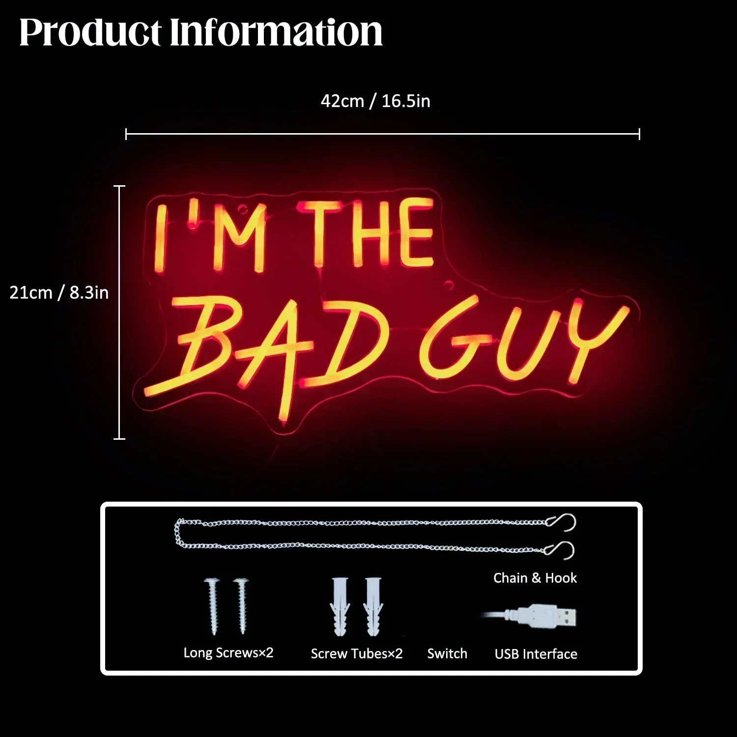Im The Bad Guy LED Neon Sign USB Dimmable Wall Light for Bar Club Tattoo Parlor Bedroom Bachelorette Party Music Festival Decor