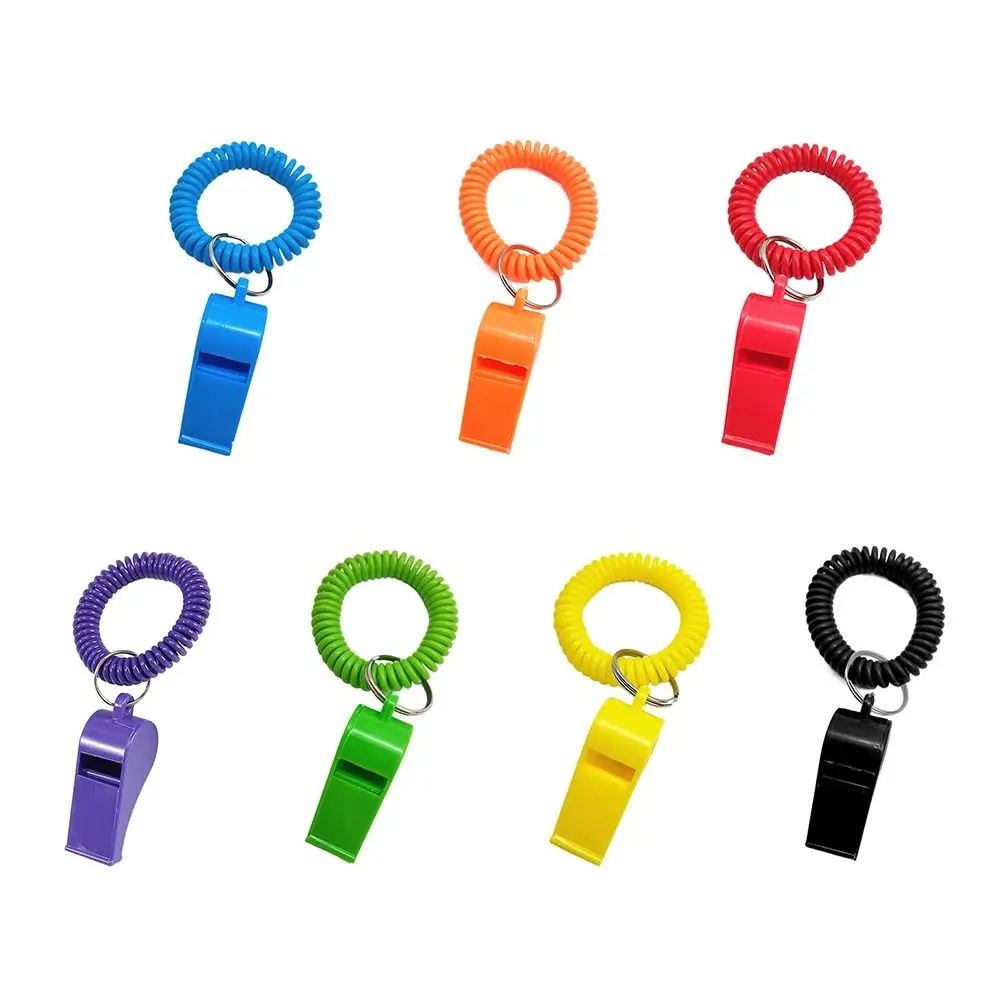 5pcs New Plastic Spring Wristband Whistle With Rope Rugby Party Whistle Referee Sport Whistle Training School Soccer Tools