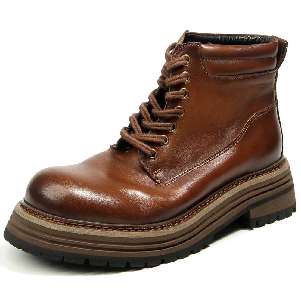 

Genuine leather Men boots Cowhide Retro Men shoes Thick soled men ankle boots Handmade Male leather boots quality footwear