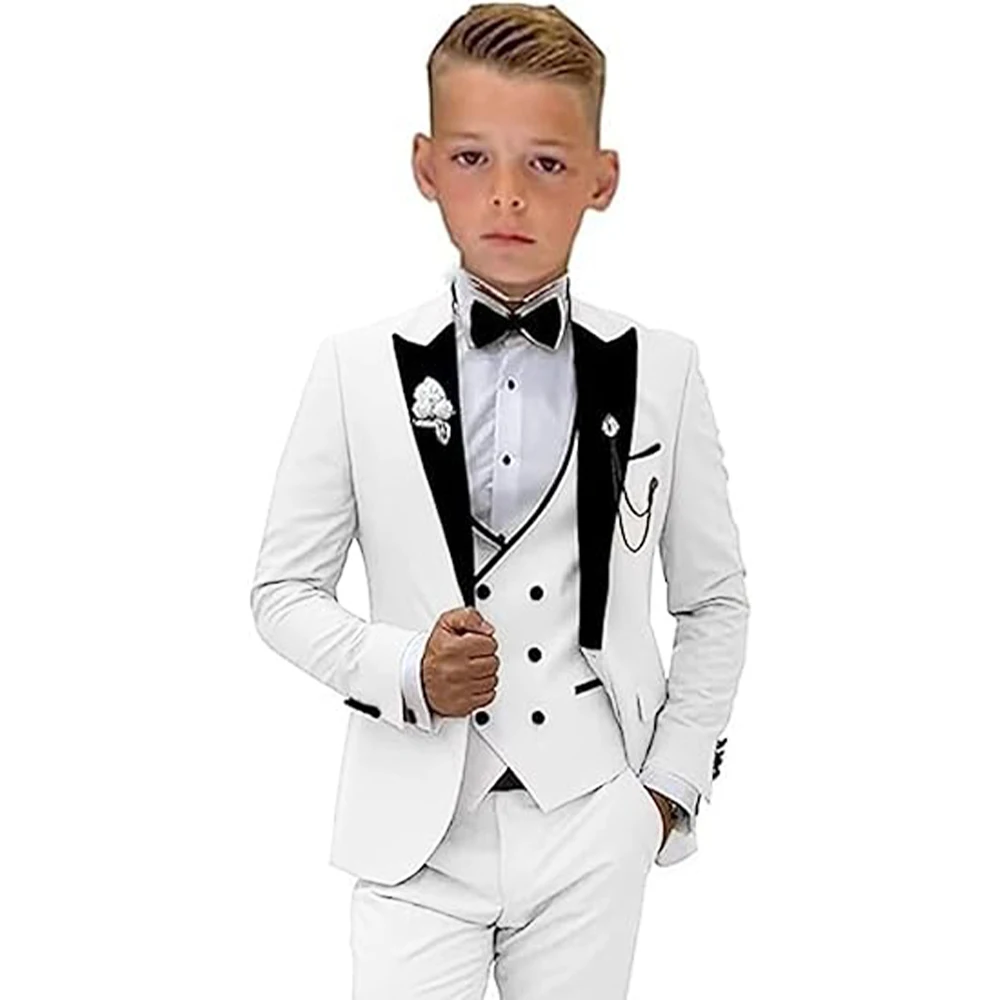 

Beige Prom Suit for Boys 3 Piece Jacket Vest Pants Set Children Gift Peaked Lapel Blazer Kids Outfit Costume Birthday Party