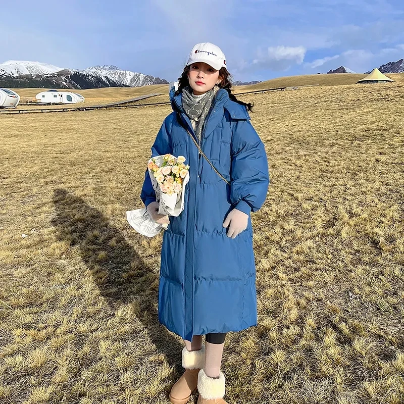 Abrigo largo y recto para mujer, chaqueta informal de plumas, Parka ajustada con capucha, prendas de vestir de moda de gran tamaño, novedad de 2023