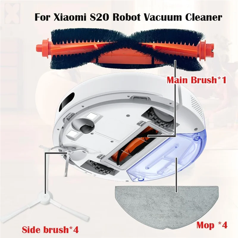 

AT02-Replacement Parts Accessories For Xiaomi S20 Robot Vacuum Cleaner Main Side Brush HEPA Filters Mop Pads