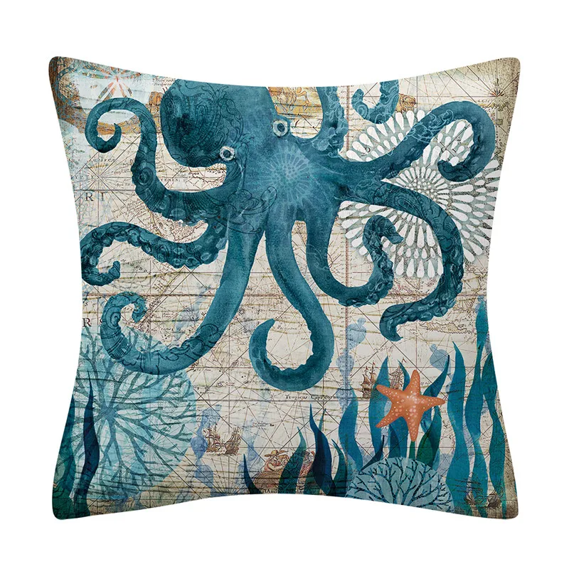 Ocean Animal Decorative Pillows Cover 45x45 Polyester Sofa Cushions Sea Turtle Shell Cushion  Home Decor Pillowcases