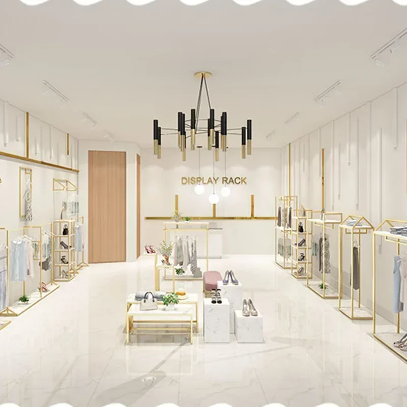 

Metal Gold Clothing Store Display Rack Floor Standing Clothes Storage Display Rack