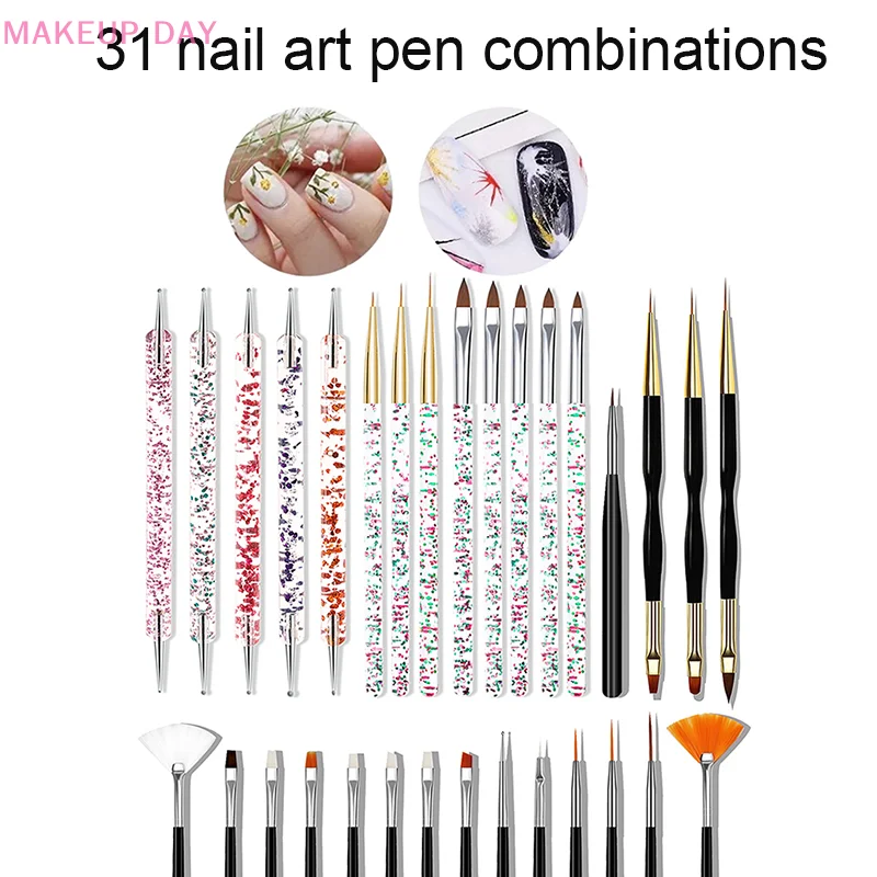 31 pezzi Set di pennelli per Nail Art in Gel acrilico per unghie, Kit di strumenti per pennelli per Manicure per salone professionale domestico, pennello per Nail Liner e punteggiatura