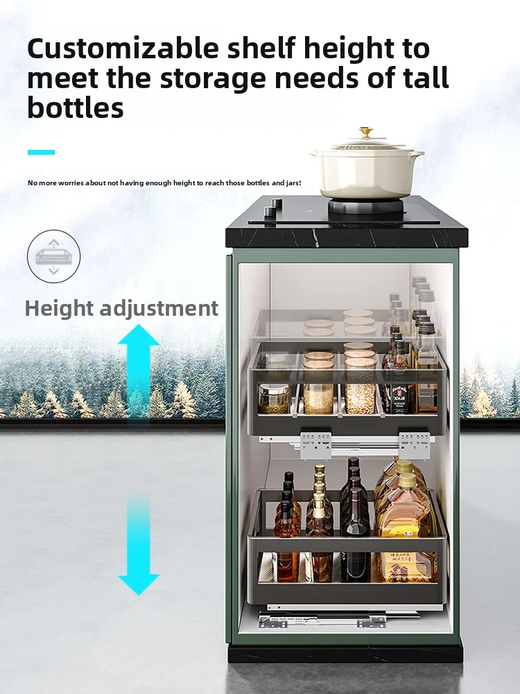 Easy Installation Kitchen Cabinet Aluminum Alloy Seasoning Basket Seasoning Basket Drawer Type Seasoning Basket Kitchen Storage