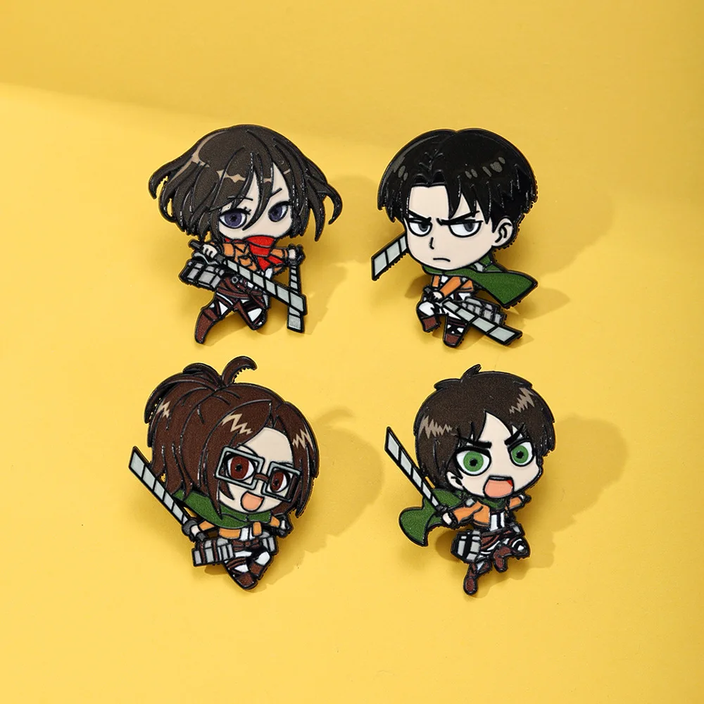 Eren Chibi Enamel Pins Custom Mikasa Armin Levi Brooches Lapel Badges Cartoon Jewelry Gift for SNK Fans Friends