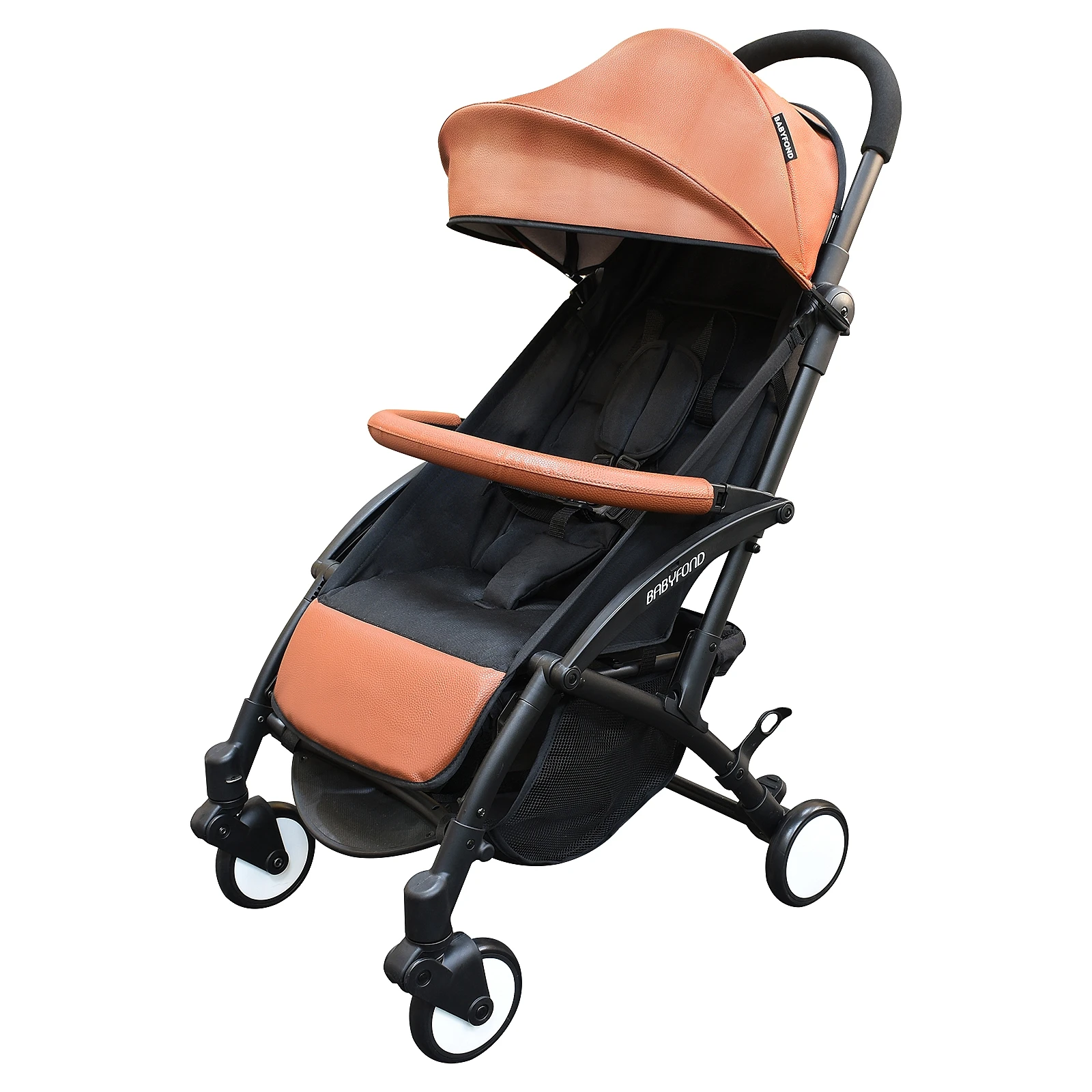 Babyfond Baby Stroller Pram PU Leather Lightweight Folding Baby Carriage Pushchair ,360° Rotate Front Wheel Travel Car