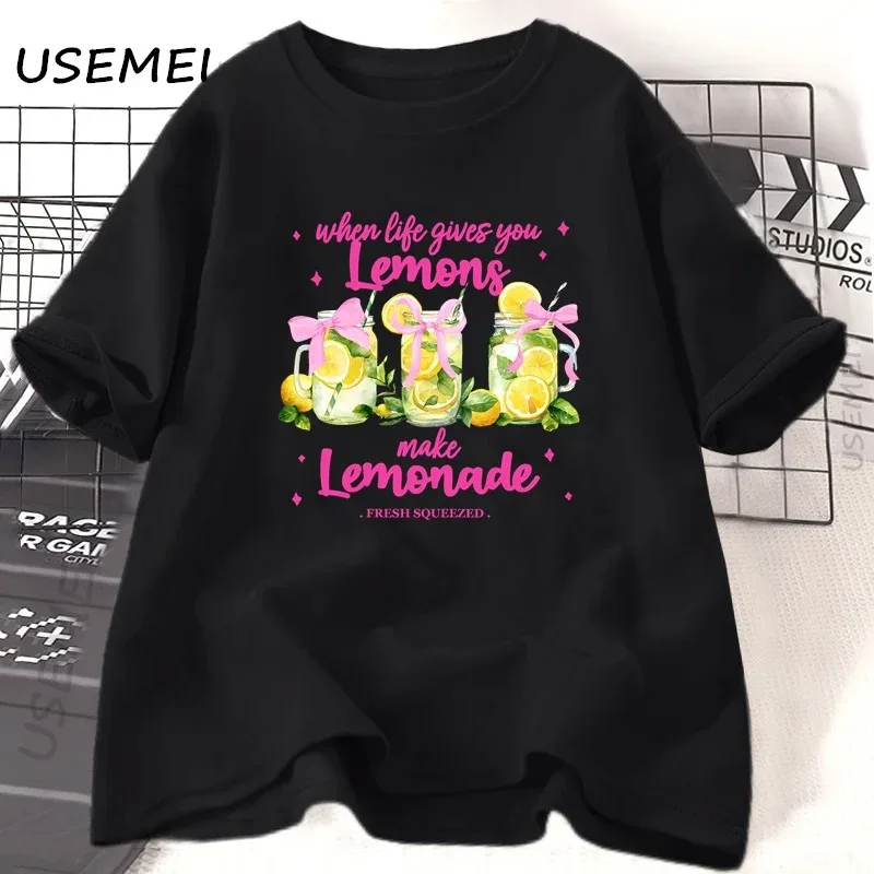

When Life Gives You Lemons Printed T Shirt Woman Funny Make Lemonade T-shirt Retro Cotton Short Sleeve Round Neck Woman Clothes