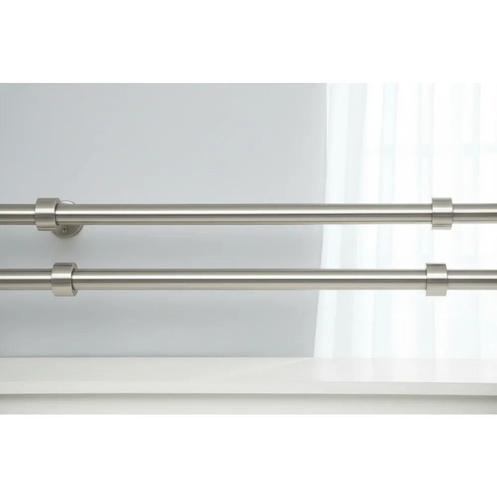 

Adjustable Double Curtain Rod Set with Finials & Brackets, 36-66 Inch Nickel Finish for Modern Home Decor