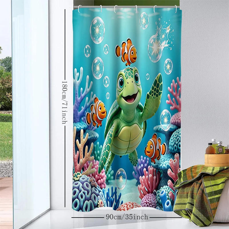 1pc Turtle in the Sea Shower Curtain with Metal Grommets, Polyester Bath Curtain Widow Curtain Bathroom Decor & Accessorie