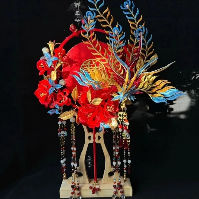 Wrapped Flower Design Bridal Wedding Fan Finished Happy Fan Chinese Wedding Phoenix