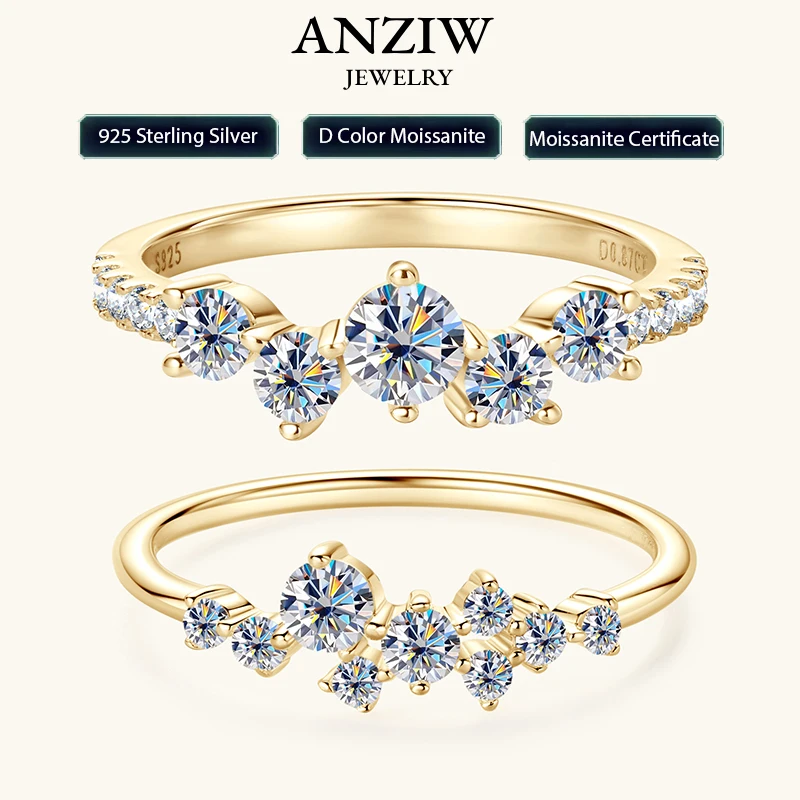

Anziw Real S925 Ring Cluster Moissanite Sterling Silver Wedding Engagement Finger Rings Fashion Band for Women Fine Jewelry 925
