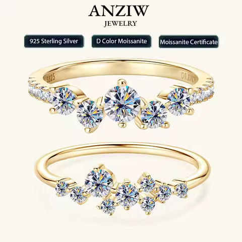 Anziw Real S925 Ring Cluster Moissanite Sterling Silver Wedding Engagement Finger Rings Fashion Band for Women Fine Jewelry 925