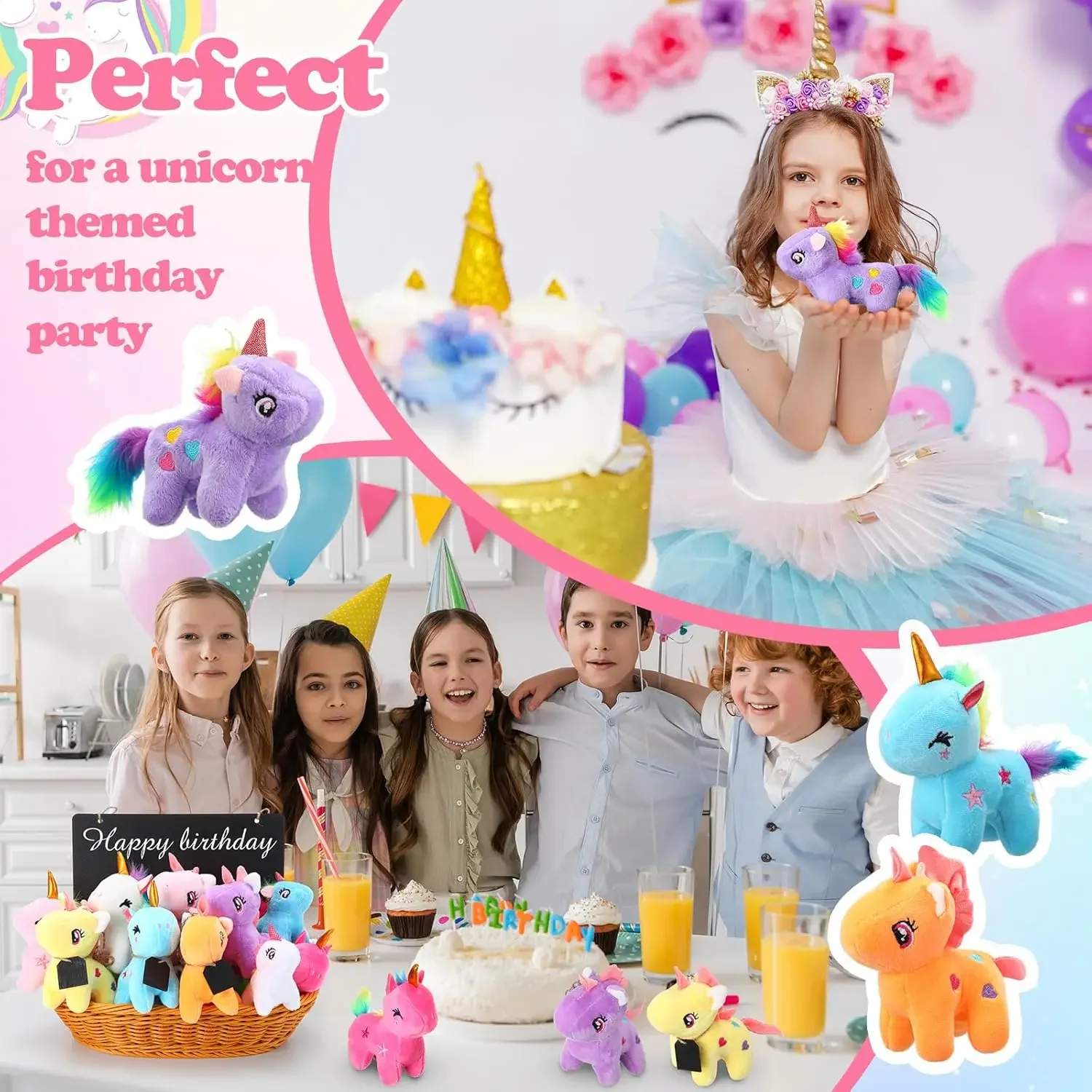 12-24Pcs Mini Plush Unicorn Stuffed Animals Unicorn Party Favor Bulk Toys Assortment Keychain for Goodie Bag Kid Girl Birthday