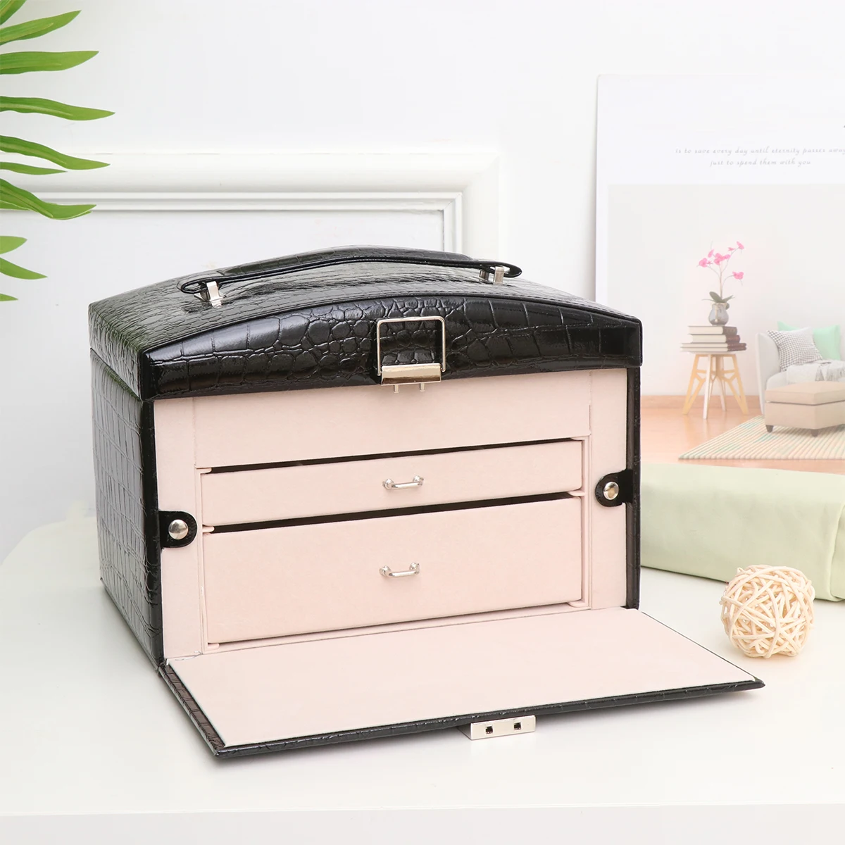 

Creative Jewelry Storage Box 3 Layers 2 Drawers Desktop Organizer Travel Case Multi Layers Dust Proof Premium