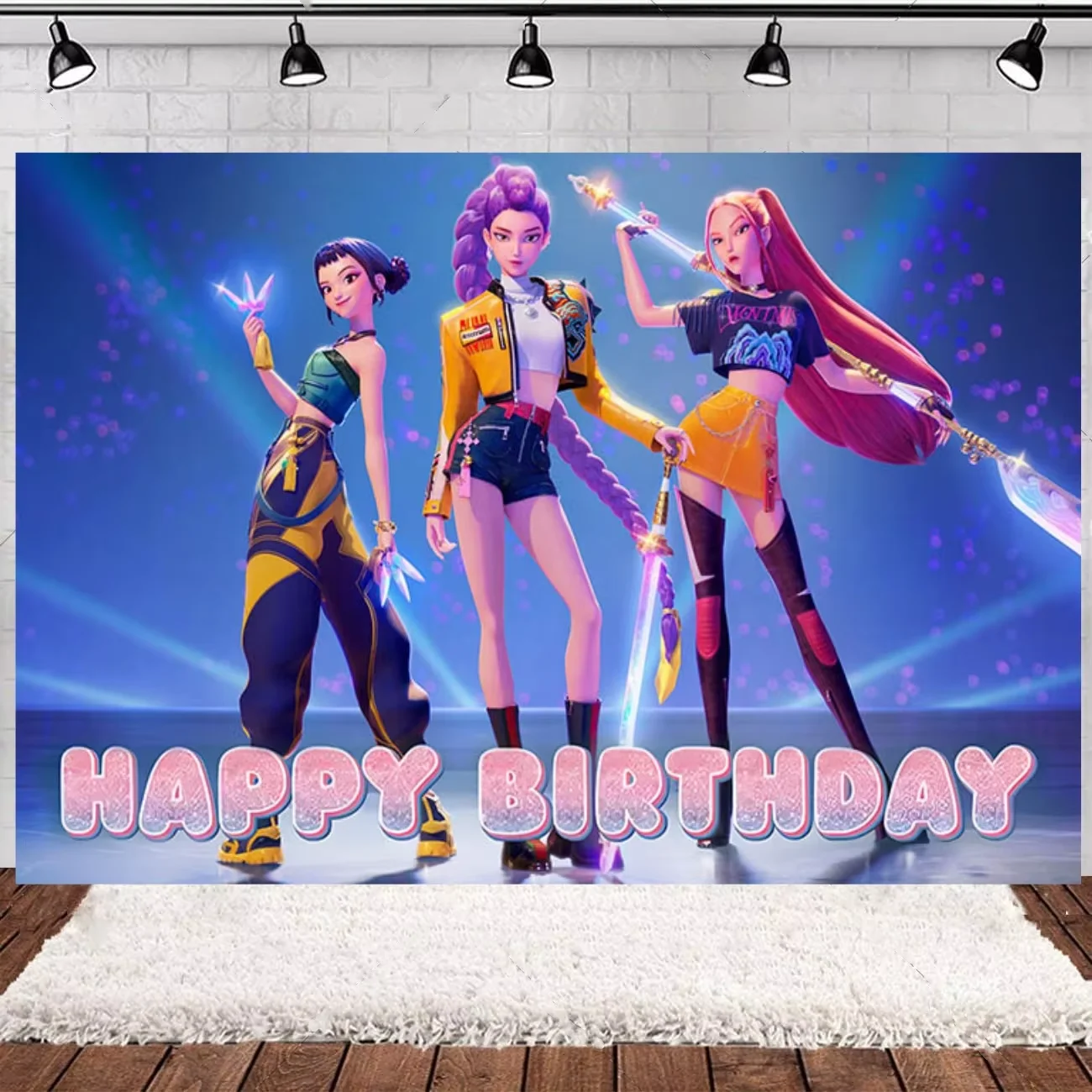 Kpops شيطان هنتي خلفية حفلة عيد ميلاد ديكور الساخن KPop فتاة شيطان هنتي خلفية ملصق عيد ميلاد الأطفال كابينة تصوير الدعامة