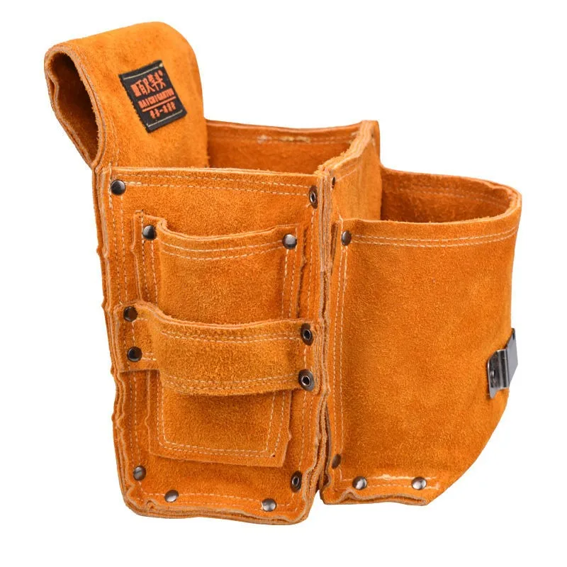 Men's Woodworking Waist Pocket Cowhide Tool Bag Male Construction Special Wear-resistant Multi-Pockets Waist Bag