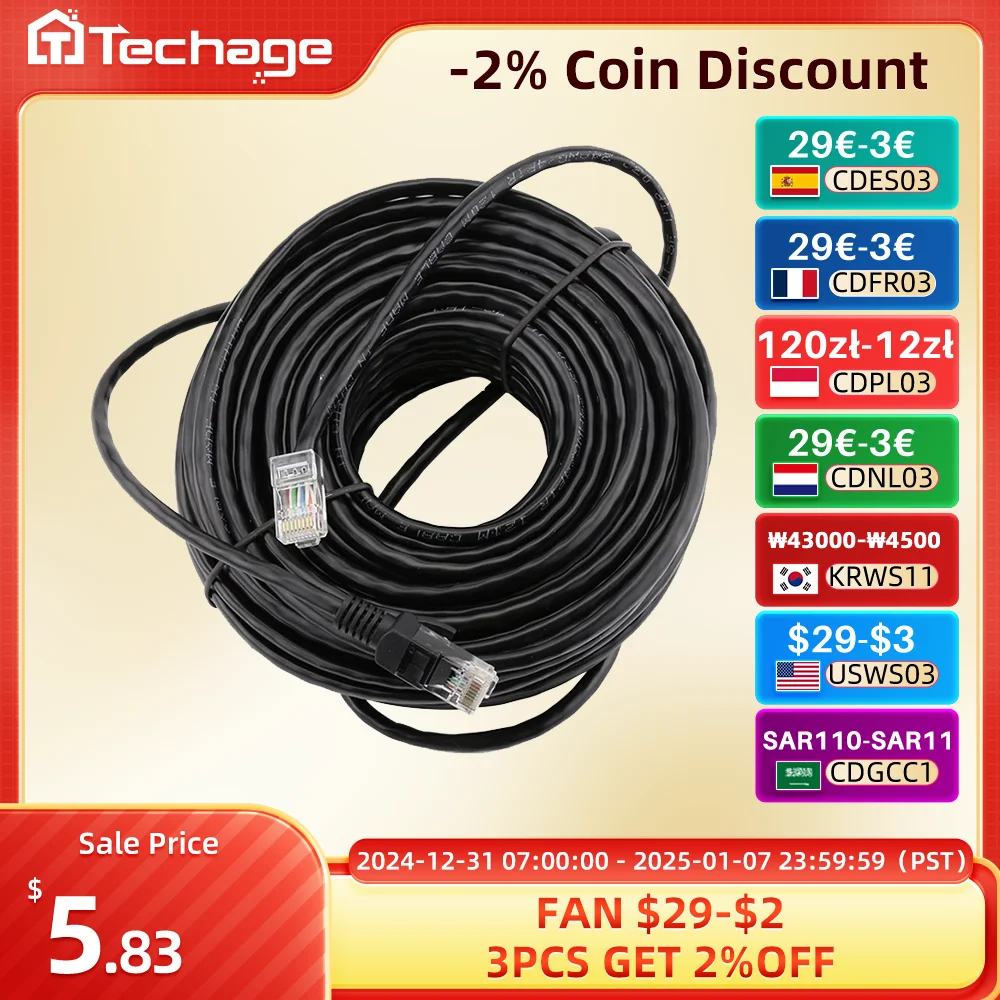 

Techage 10M 20M 30M 50M cat5 Ethernet Network Cable RJ45 Patch Outdoor Waterproof LAN Cable Wires For CCTV POE IP Camera System