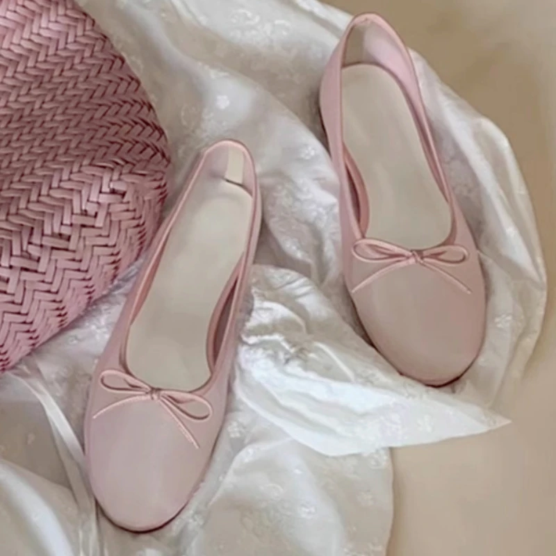 

Pink Mesh Bow Design Ballet Flat Shoes Women Comfort Round Toe Shallow Mary Jane Shoes Fashion Breathable Non-slip Flat Sandals
