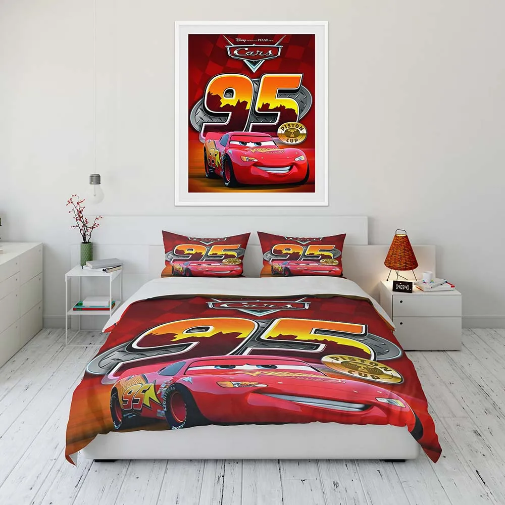 Disney cars Lightning Mcqueen Bedding Set Kid Single Double King Size Flat Sheet Duvet Cover Pillowcase Bed Linens Bedclothes