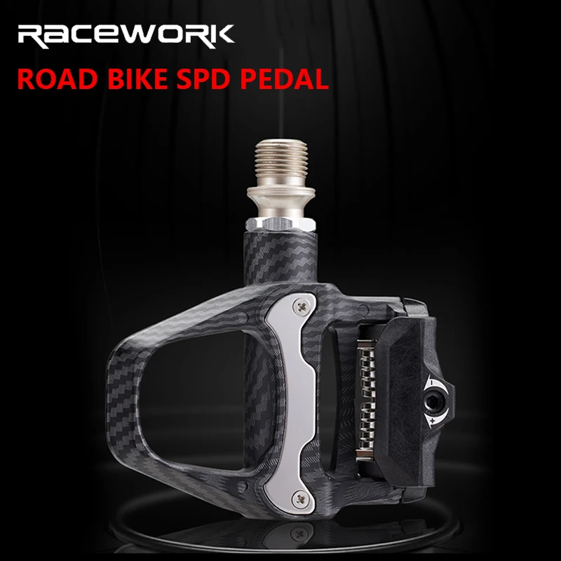 

RACEWORK Road Bike Pedal Carbon Fiber Pattern Clip-On With Sealed Bearings And Cleats For Shimano SPD System Pedals