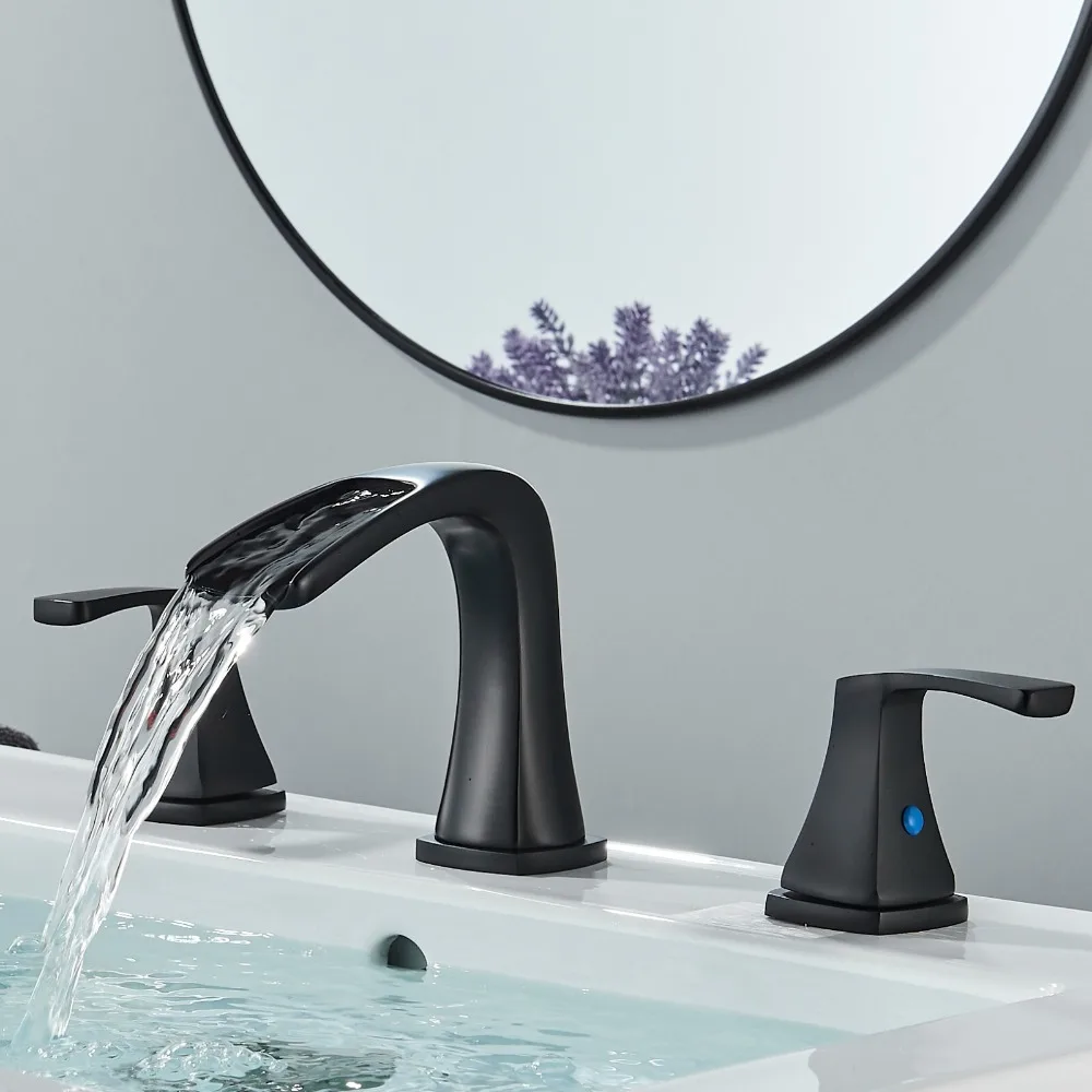 

Матовый черный смеситель для ванной комнаты с водопадом, широко распространенный 3-луночный смеситель для унитаза со сливом