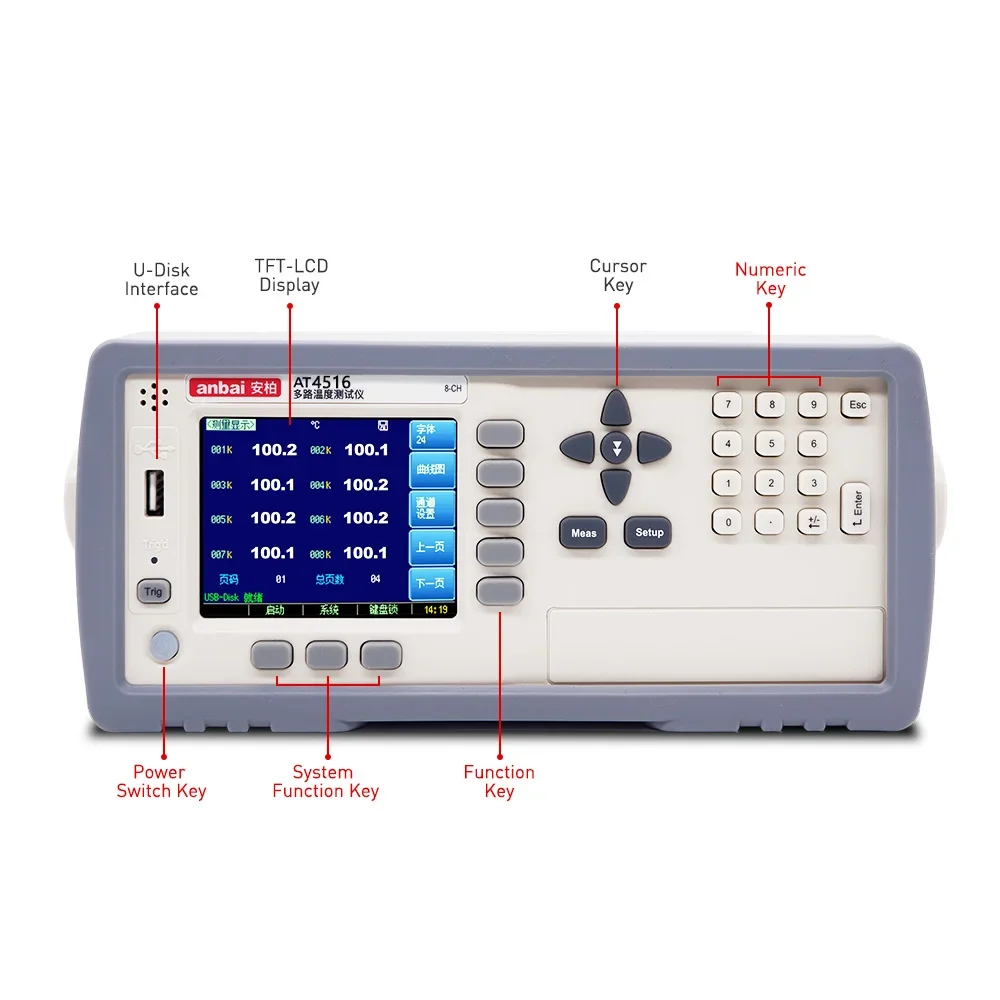 AT4516 16 Channel universal thermocouple multi-channel temperature meter tester data logger