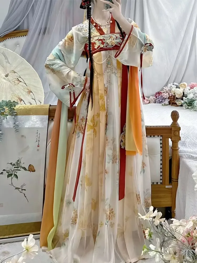 Chinese Hanfu Dress Women Ancient Traditional Embroidery Printed Hanfu Dress Female Halloween Cosplay Costume Party Hanfu Dress