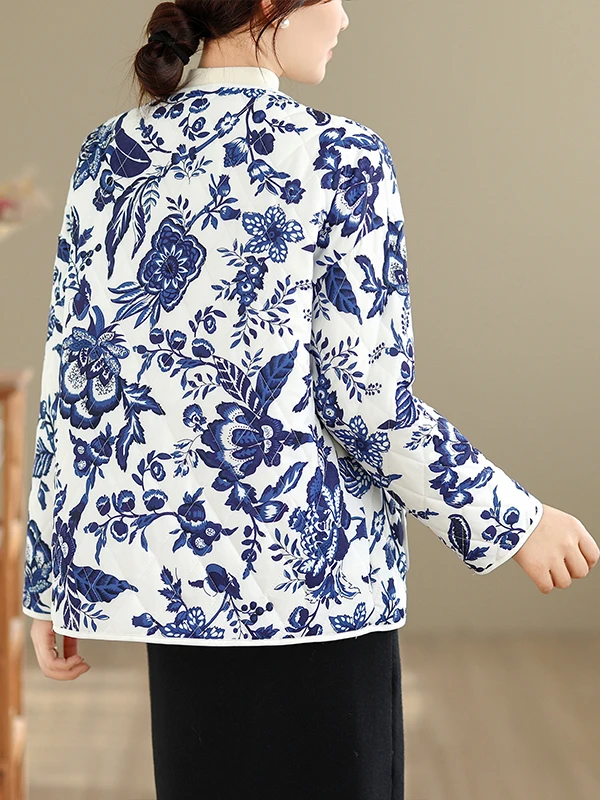 

Новинка 2023 года, хлопковое джатовое пальто в стиле ретро с цветочным принтом, женское модное этническое пальто воротника, художественное осенне-зимнее пальто