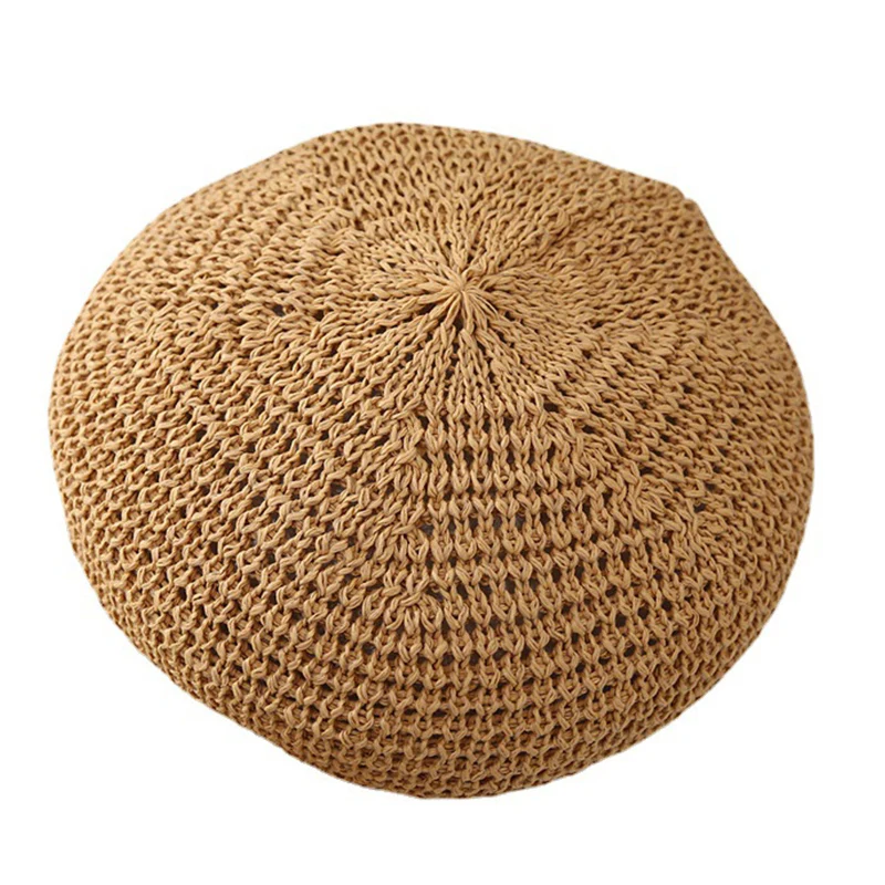 Women's Berer Summer Woven Straw Beret Hat Crochet Straw Cap Sun Hat French Painter Hat Handmade Beach Hat Gift for Her