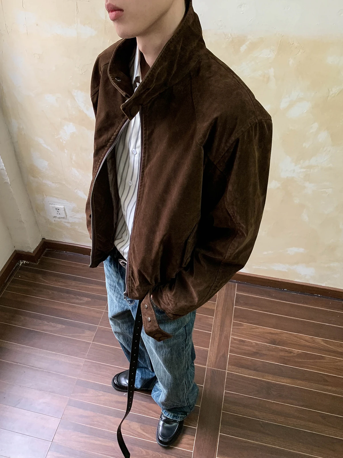 Oalin American Retro Cotton Fce Herren Harrington Jaet Stehkragen Wärme Winter Oberbekleidung Polyester Long Sve