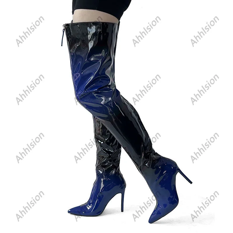 Ahhlsion New Arrival Women Spring Thigh Boots Sexy Stiletto Heels Pointed Toe Red Club Shoes Ladies US Size 5-15