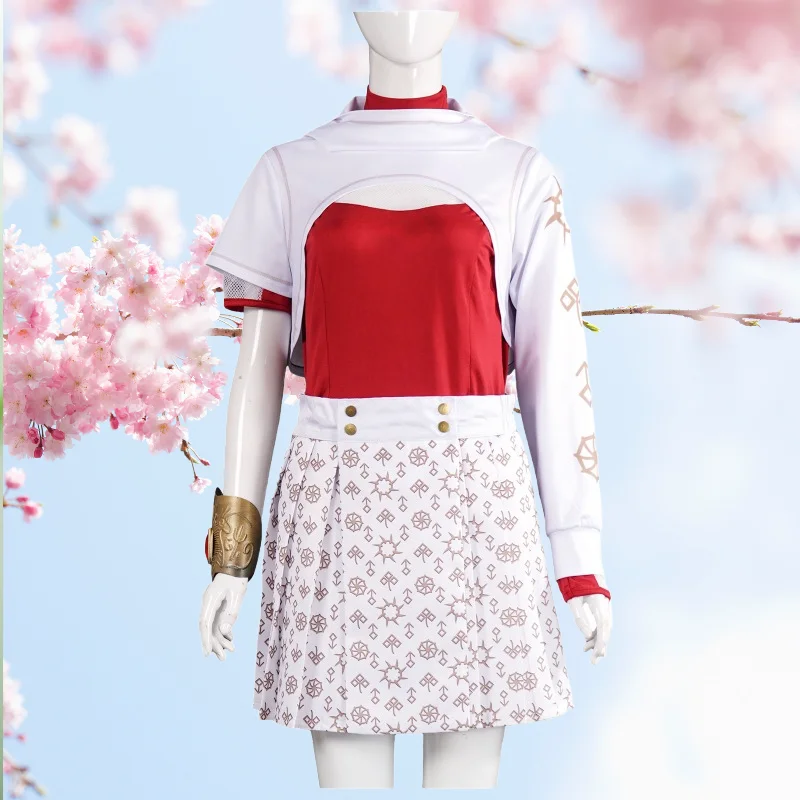 

Movie Zombie School Uniform Cosplay Costume Red Top White Dress Coat Full Set Role Play Outfit for Girls Women Theme Party