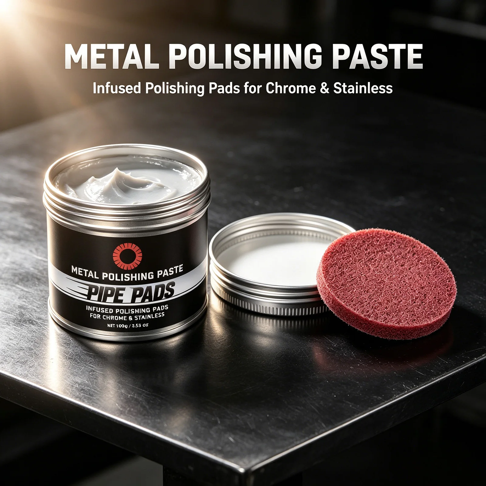 Metal Polishing Paste with Infused Polishing Pads Removes Rust Oxidation Restores Mirror Shine for Car Exhaust, Sink, Wheel Rims