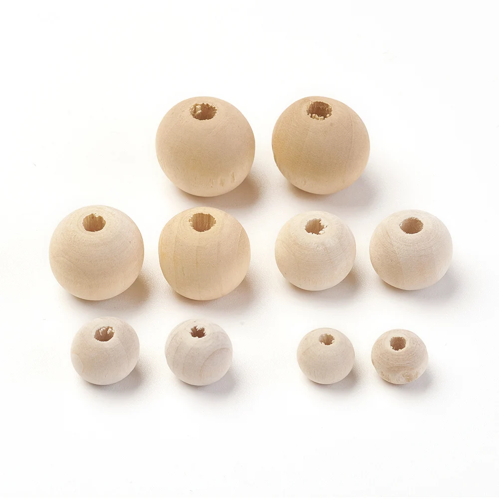 DIY Unfinished Wood Beads Natural Wooden Spacer Beads Round Balls for Jewelry Handmade Supplies 8mm 10mm 12mm 14mm 16mm 250pcs