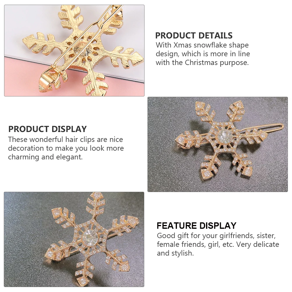 

6pcs Snowfalke Hairpins Clips Rhinestone Styling Christmas Hairpins Accessories Party Decor Elegant Gifts