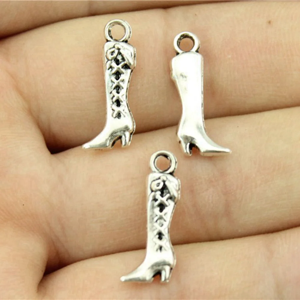 10pcs/lot 19x8mm cowboy Shoe Boots Charms For Jewelry Making Antique Silver Color 0.75x0.31inch