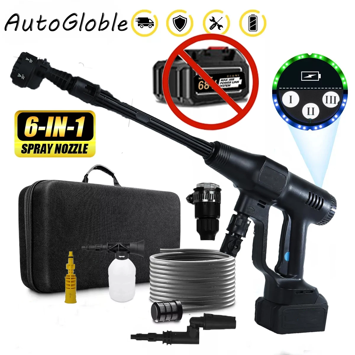 200Bar 6 IN 1 Brushless High Pressure Car Water Gun Garden Washing Wash Spray Gun Fit Electric Water Gun Car Washer