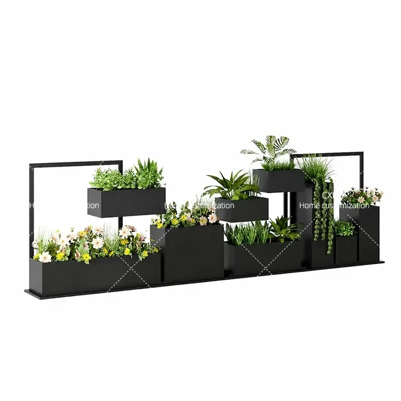 Outdoor Wrought Iron Flower Box Creative Metal Planter Stand Indoor Outdoor Mobile Fence Partition for Restaurant Garden