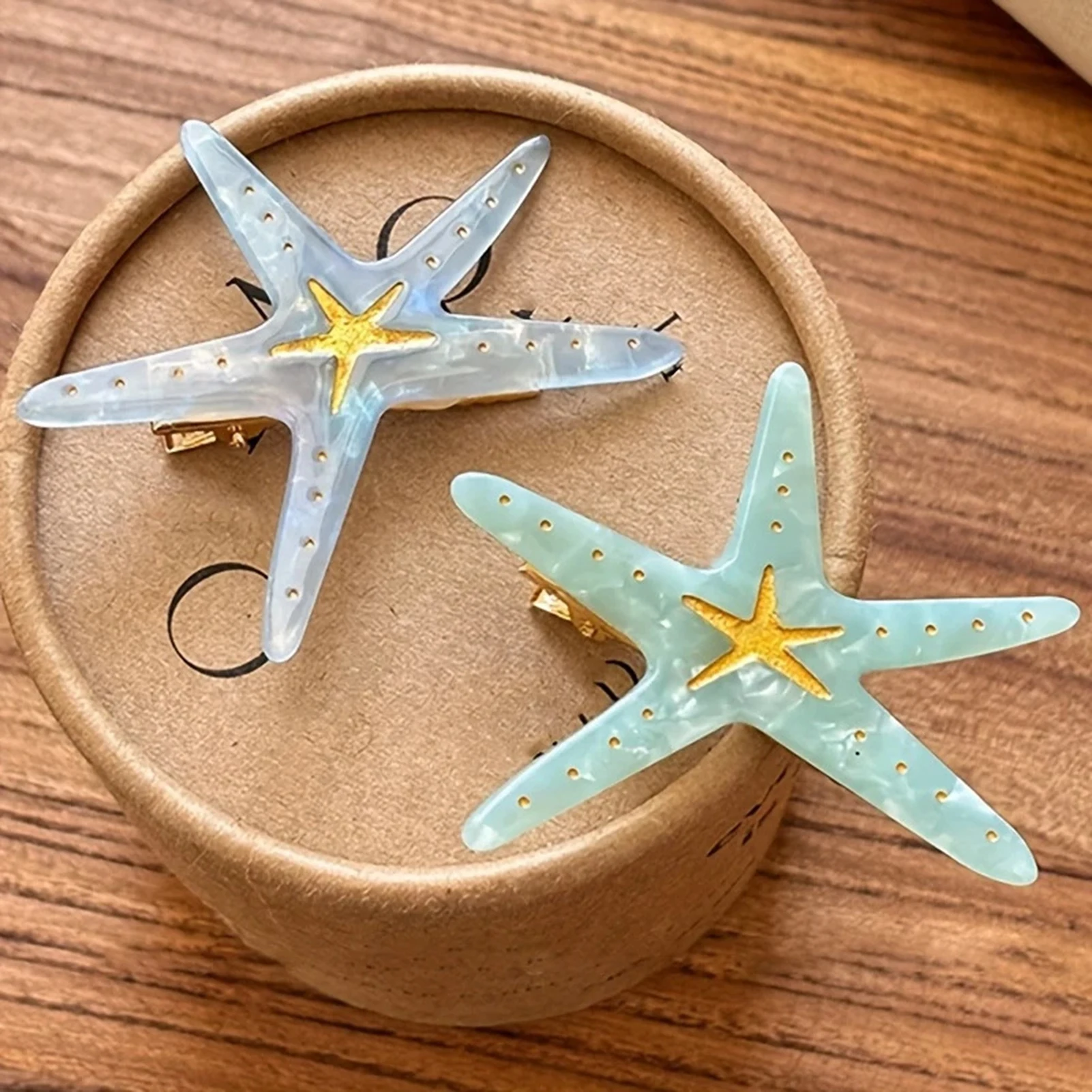 

Blue/Green Acrylic Starfish Holiday Hair Clips - Nautical Themed Barrettes, Beach Vacation Hair Accessories for Women Girls