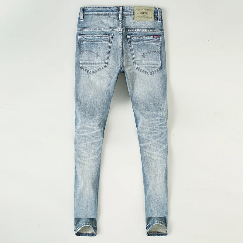 Fashion Designer Men Jeans High Quality Retro Blue Elastic Stretch Slim Fit Ripped Jeans Men Trousers Vintage Denim Pants Hombre