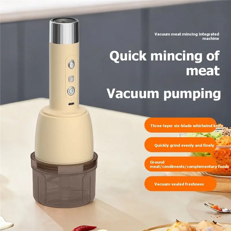 ABMR-Electric Garlic Chopper Rechargeable Portable Food Mincer Mixer Blender, Vacuum Sealing Capability Meat Grinder Functionali view 3
